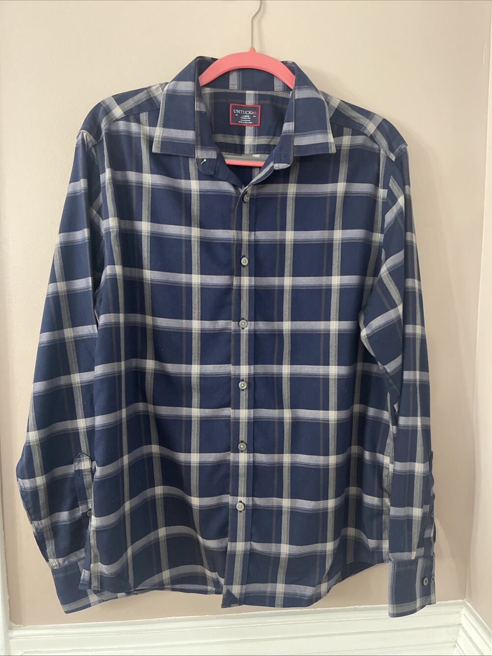 Untuckit Shirt Mens Large Blue Plaid Long Sleeve Gilmore Wrinkle Free Button Up